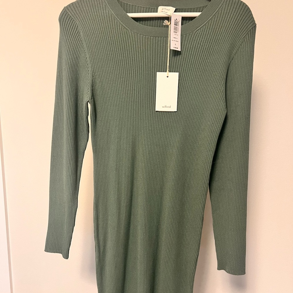 ARITZIA WILFRED Sage Green Ribbed Dress NWT! Size L - Picture 11 of 16
